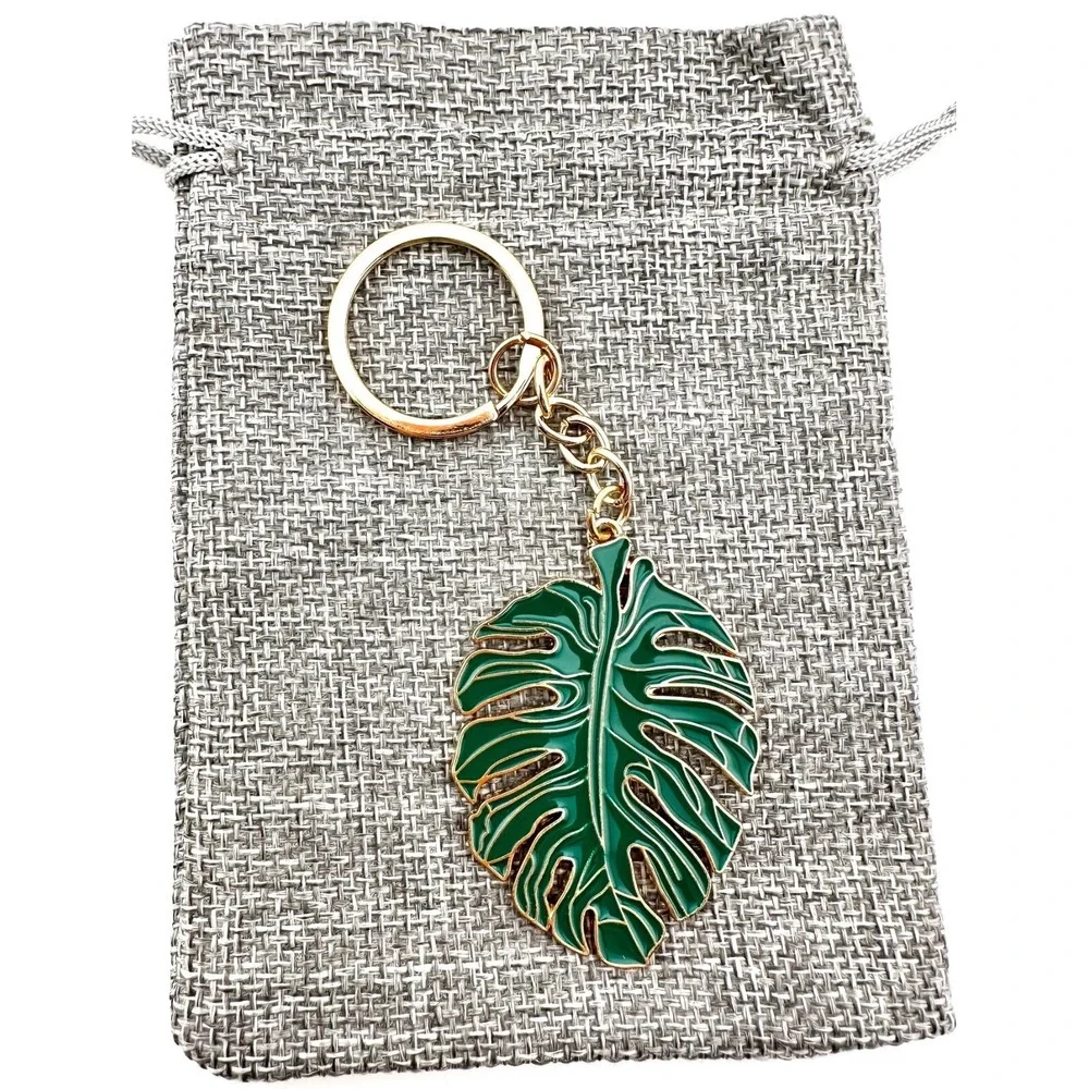 Monstera Palm Leaf Keychain Tropical Green Enamel‎ NEW Purse Charm